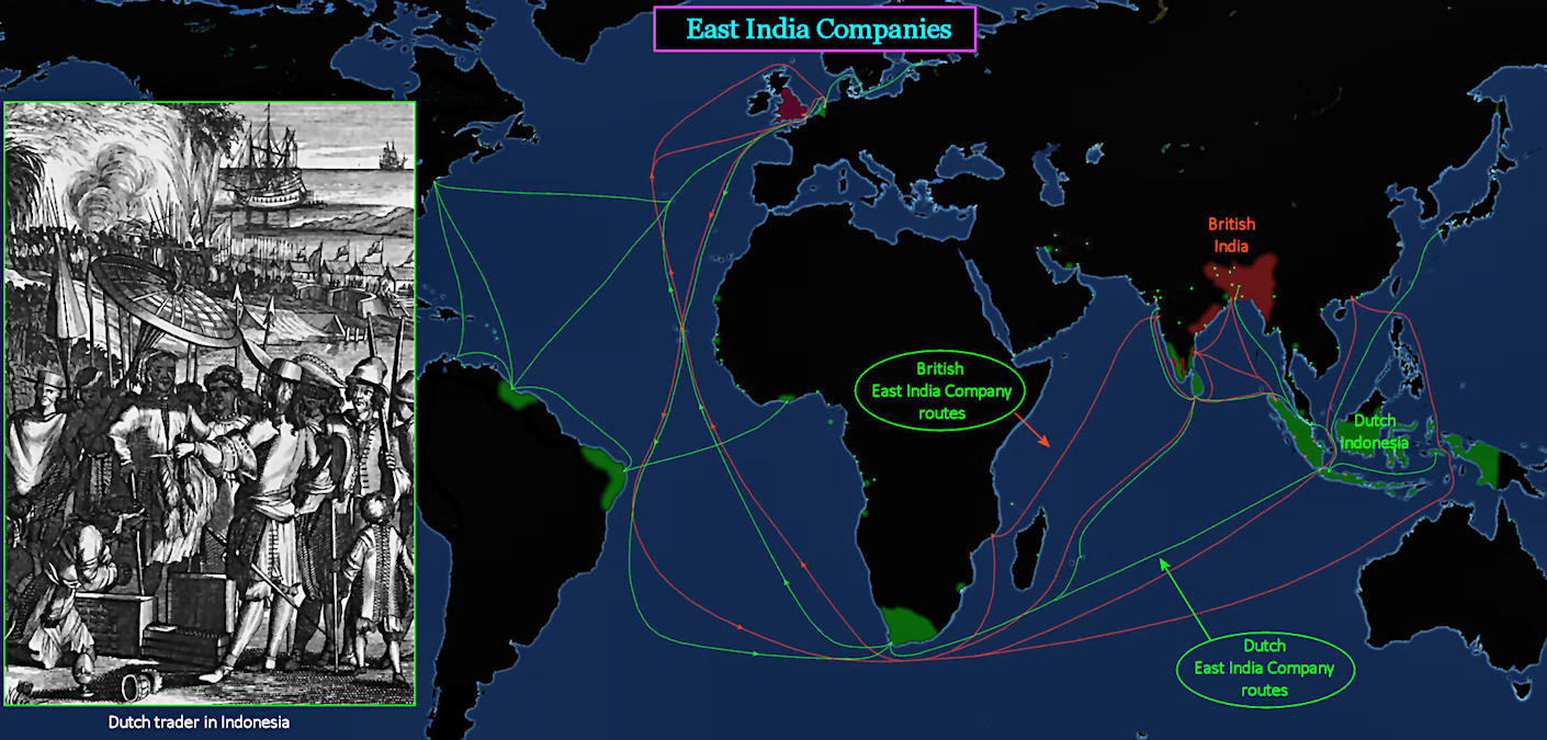 East India trading companies, 1600s map